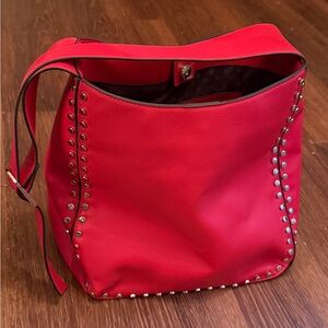 BCBGeneration Red Hobo Bag with Silver Studs